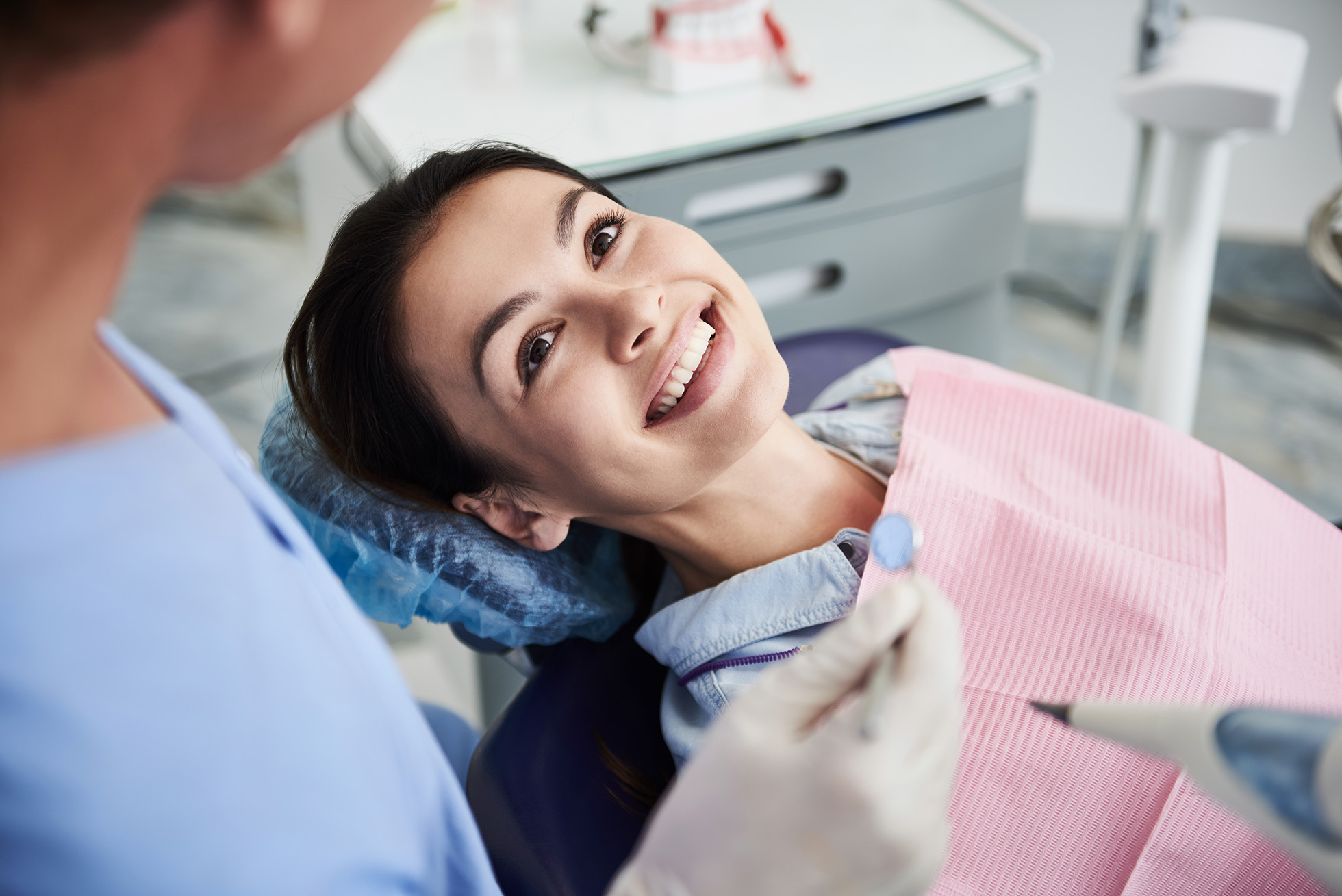 woman at cosmetic dental appointment in West Fargo, ND