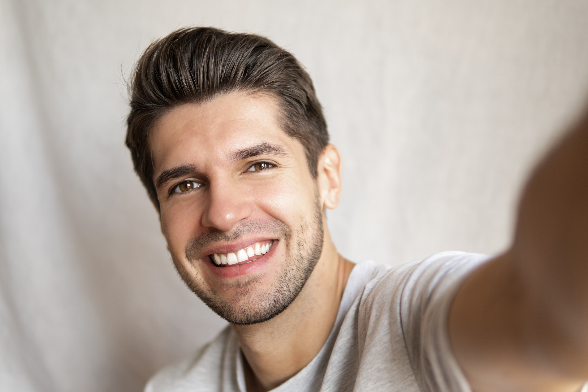 Man showing of his smile makeover in Fargo ND